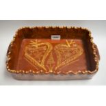 Ceramics - a rectangular slipware love token dish