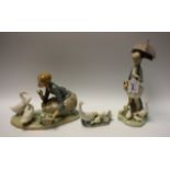 A Lladro figure, Food For Ducks; others, Girl With Umbrella And Geese,