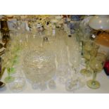 Glassware - a cut glass decanter mushroom stopper; others; Hock glasses,