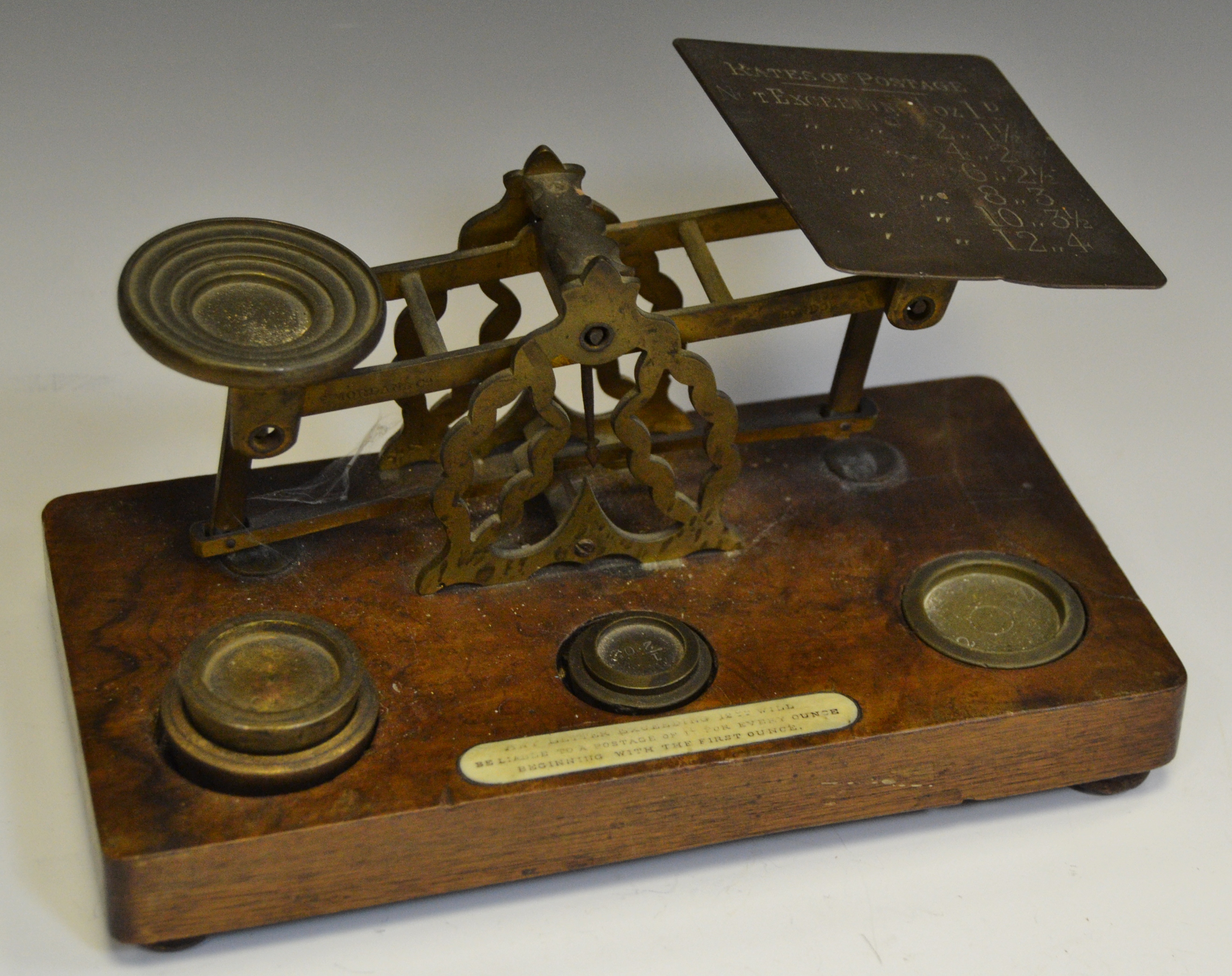 A set of Victorian walnut and brass letter scales, c.