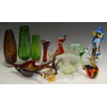 Glassware - a Murano Clown; a Murano Hound; Chicken; stylised dish in the form of a Seagull;