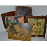 A Victorian photograph album c1890; a small document case c1920; a Victorian triple easel mirror;