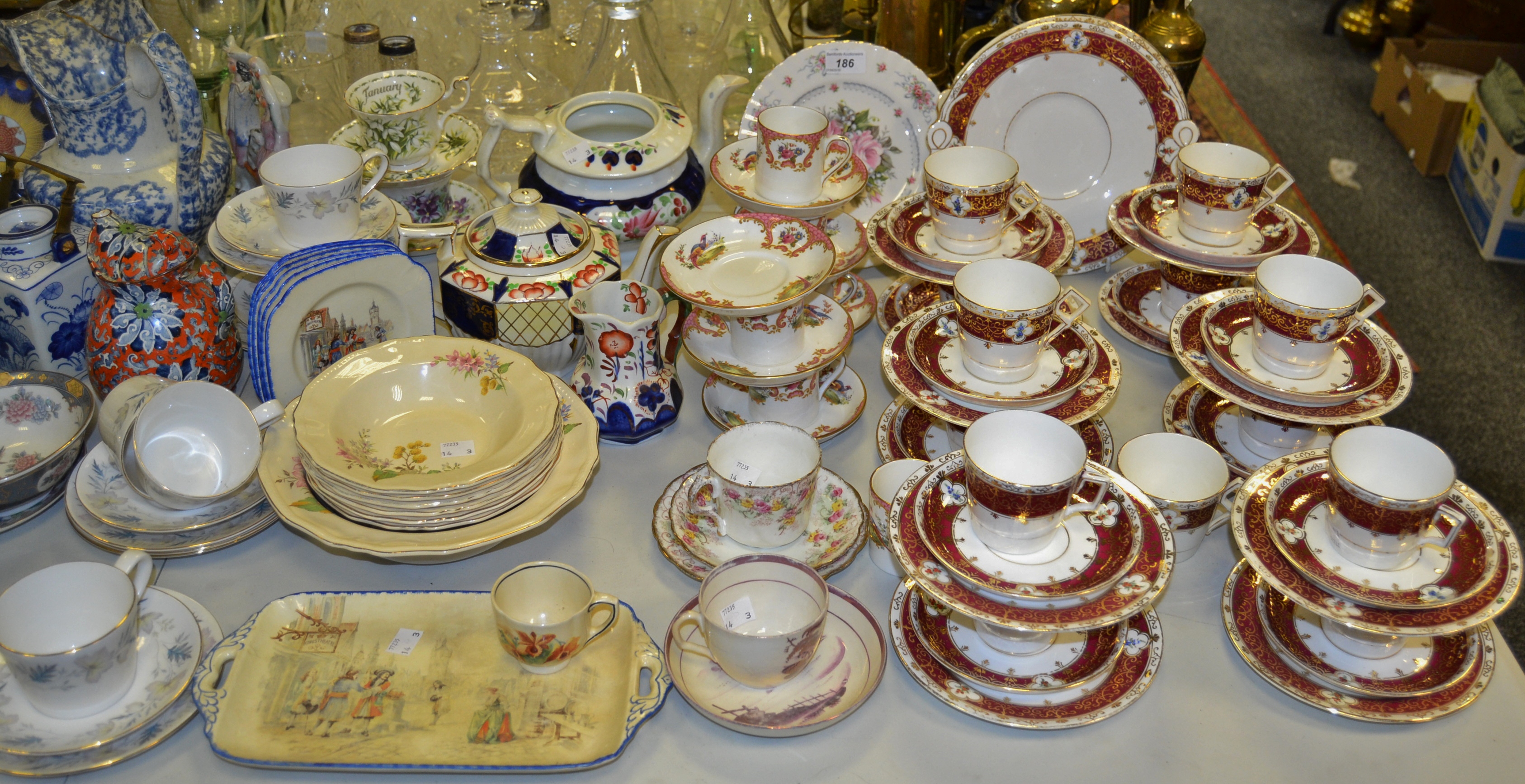 Teawares - a Crown Staffordshire Denbigh pattern part coffee service; Gaudy Welsh teapot;