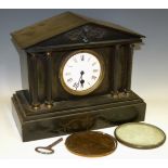A Victorian slate effect mantel clock c1870