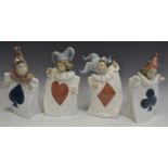 Lladro Nao - a set of four figures, the Hearts, Clubs, Diamonds, Spades, impressed marks,