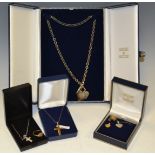 A 9ct gold cross and fine box chain,