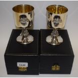 A pair of silver commemorative goblets, 1947-1972, each no 69-500 and 70-500, Birmingham 1972, 379g,