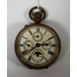 Pocket Watch - a 19th century copper cased open face pocket watch, cream dial, Roman numerals,