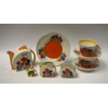 A Wedgwood Clarice Cliff Crocus pattern Tea For Two, based on an original design,
