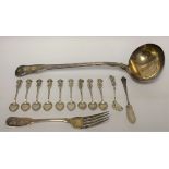 A George IV silver King's pattern soup ladle, London 1824; a Victorian silver fork,