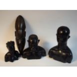 Tribal Art - a carved ebony bust, tribesman; others,