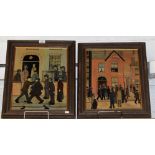 Roy Colley (20th century) Street Scenes, in the manner of LS Lowry signed, oils on board,