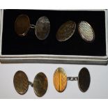 A pair of 9ct gold and silver cufflinks, cased; others, silver,