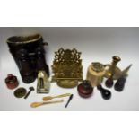 Boxes and Objects - a Victorian brass three-division letter rack; 19th century and later desk seals,