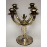 A silver plated four branch candelabrum,