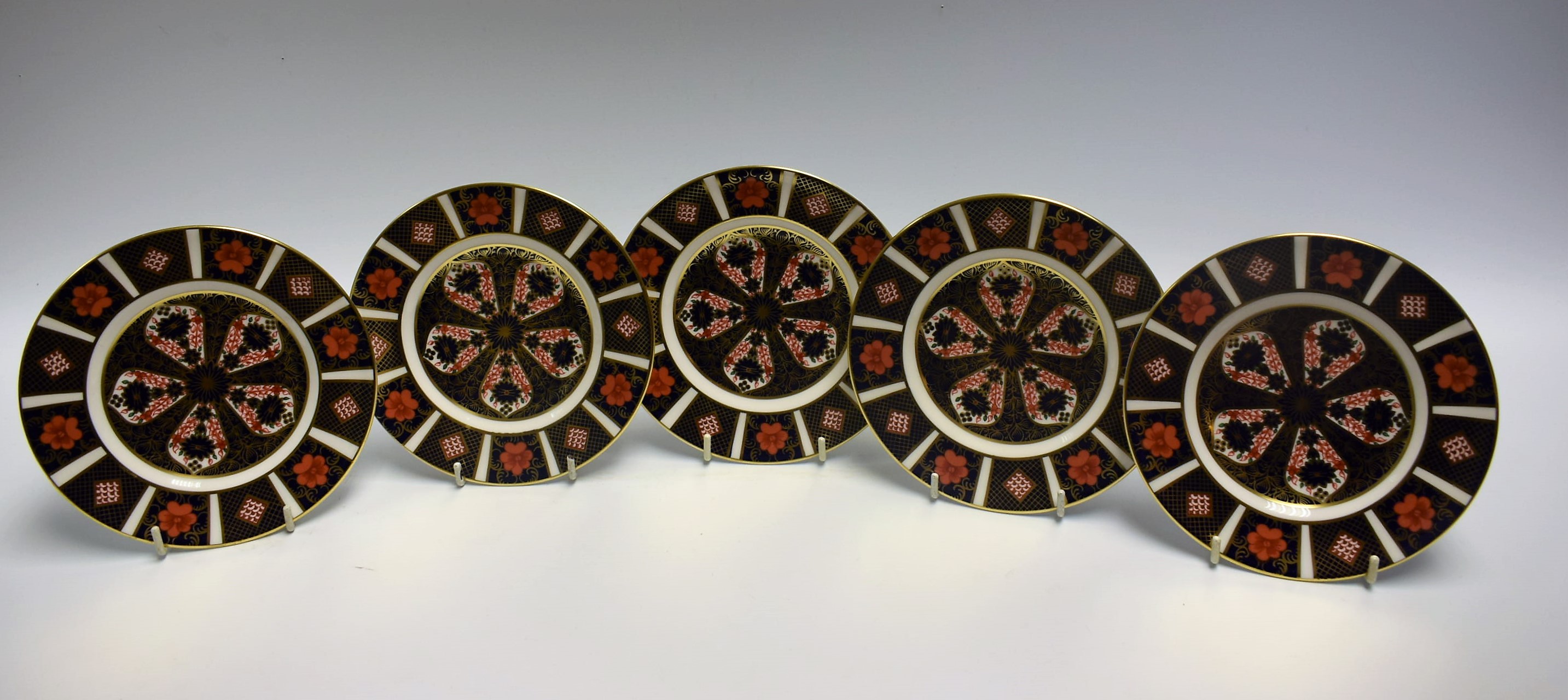 Royal Crown Derby - a set of five 1128 Imari plates, 16cm diameter,