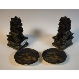 A pair of soapstone temple lions 14cm high; a pair of Japanese Satsuma pin dishes,