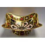 A Royal Crown Derby Imari 1128 pattern two handled rounded rectangular pedestal comport, oval base,