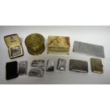 Tobacciana - a silver cigarette case; Ronson pocket lighters, onyx desk top cigarette box,