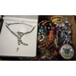 Costume Jewellery - diamante necklace and earrings; necklaces, paste set, bead, bone, etc.