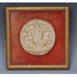 A 19th century composition roundel, in relief with figures of a classical allegory, 11cm diam,