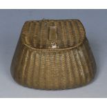 A 19th century brass novelty vesta case, as a wicker fishing creel, hinged cover, 6.