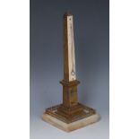 A 19th century French gilt bronze desk thermometer, as Cleopatra's Needle, ivorine scale,