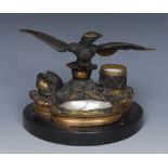 A 19th century gilt-bronze and mother-of-pearl desk tidy, cast as an Imperial Eagle,