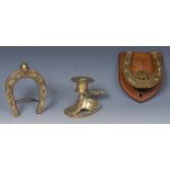 A 19th century brass novelty easel pocket watch and pen stand,