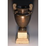A 19th century Grand Tour dark patinated bronze mantel urn,