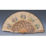 A 19th century Continental boxwood and cut-steel marrquetry fourteen-stick fan,