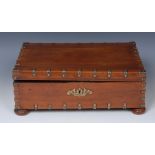 A 19th century Colonial brass mounted hardwood table box, hinged cover,