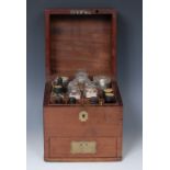 Medical - a 19th century mahogany apothecary box, hinged cover enclosing an arrangement of bottles,