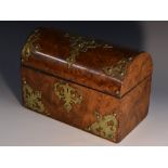 A 19th century brass mounted burr walnut domed rectangular box,