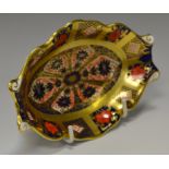 A Royal Crown Derby 1128 pattern shaped oval trinket dish, solid band, printed mark,