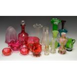 Glassware- cranberry decanter, bowls, jug,