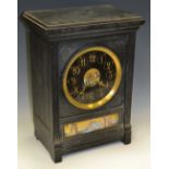 An Aesthetic Movement porcelain mounted belge noir mantel clock, c.