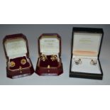 A pair of 9ct gold pearl earrings ;