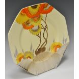 A Clarice Cliff Rhondanthe pattern octagonal plate,