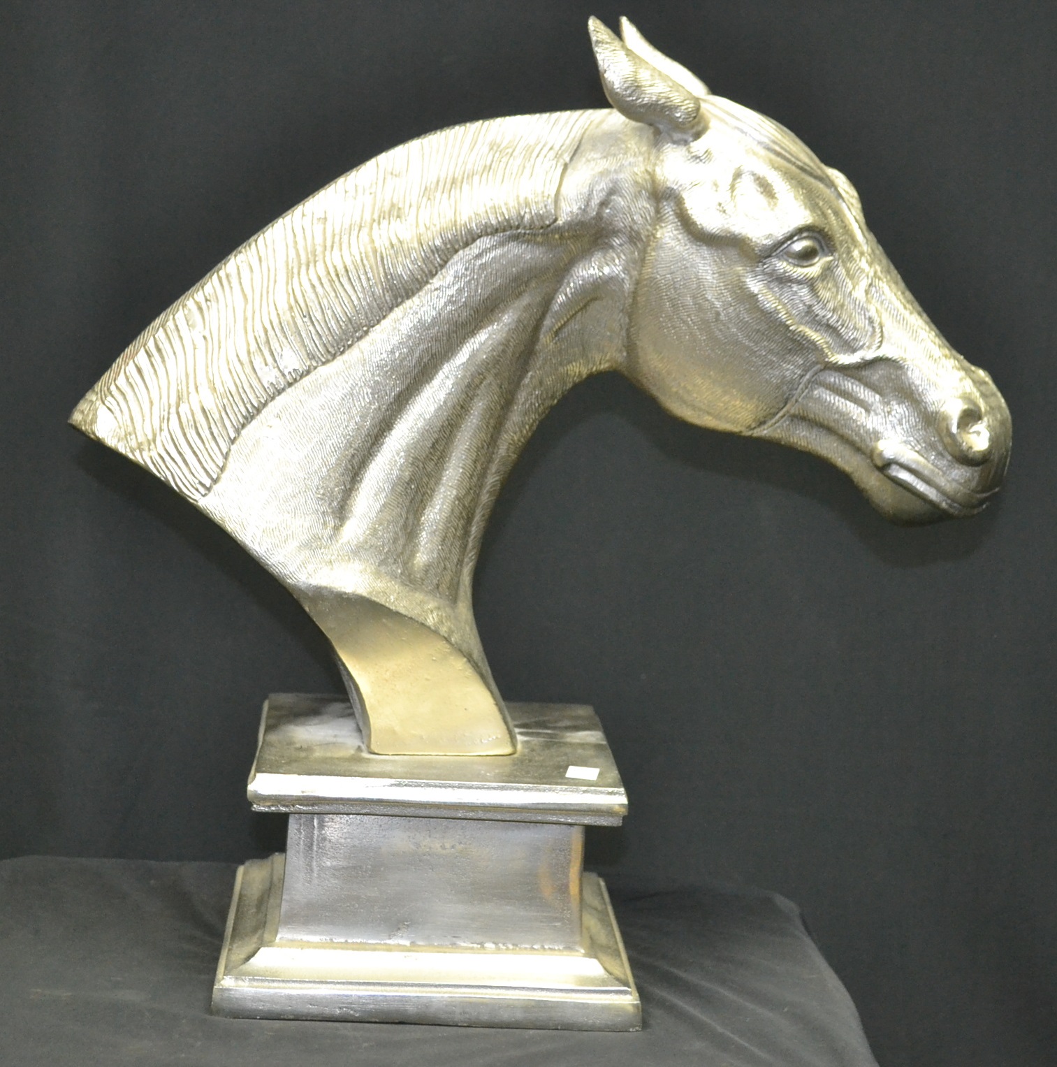 A large cast silvered metal horses head