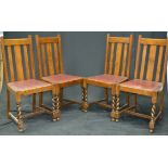 A set of four early 20th century oak barley twist dining chairs, c.