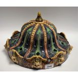 A Victorian Majolica lion mask hanging lamp shade