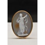 A 19th century Austro-Hungarian carved stone cameo brooch, Diana the Huntress,