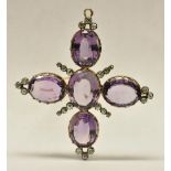 A 19th century amethyst and paste five panel cross, pendant brooch,