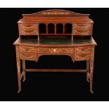 A late Victorian walnut and marquetry writing desk,