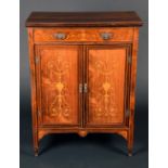 A late Victorian rosewood and marquetry side cabinet,