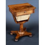 A George IV rosewood work table, rectangular top above a frieze drawer, basket undertier,