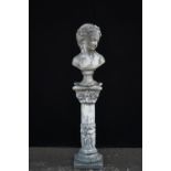 An 18th century style garden bust, of a young girl, Corinthian pedestal,