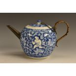 An 18th century Chinese European-repaired bullet-shaped teapot,