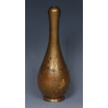 A good Japanese gilt lacquered and silver coloured metal slender bottle vase,